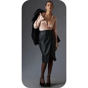 Anthropologie by Maeve Faux Leather & Satin Wrap Dress Pink Black Size 10 NWT
